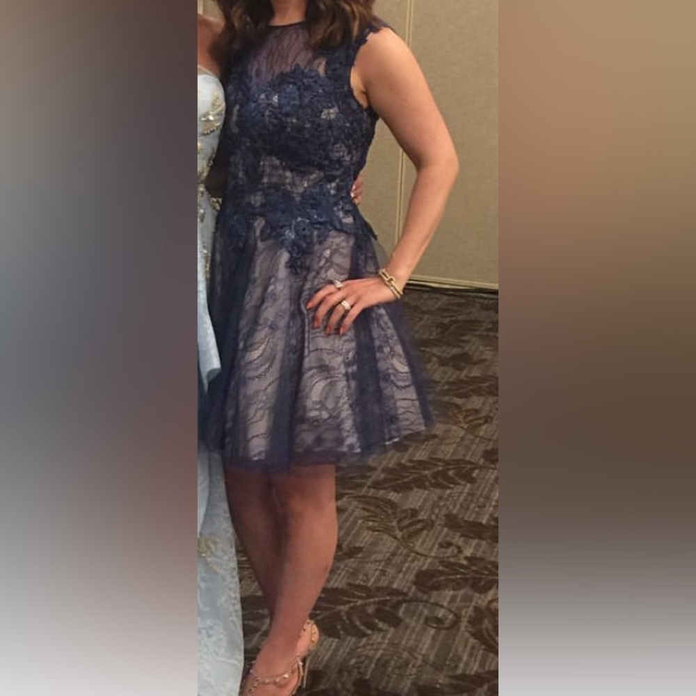 BASIX navy and nude dress.